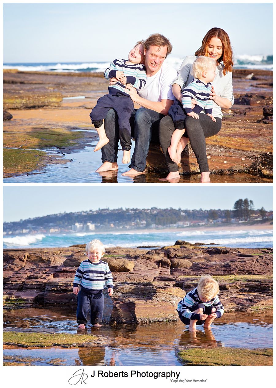 Family Portraits in winter at the beach in Sydney North Narrabeen